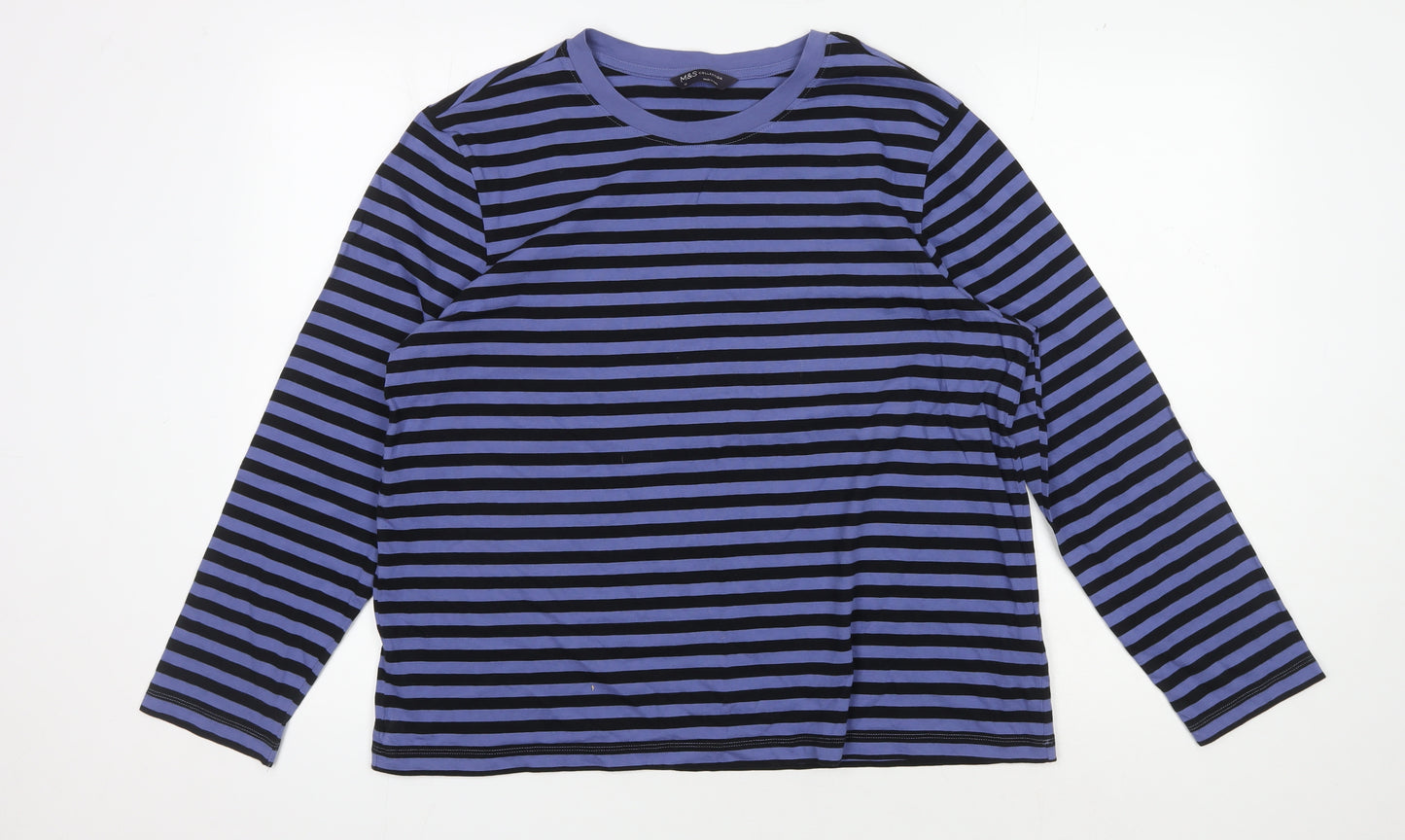 Marks and Spencer Women's Blue Striped Long Sleeve Top