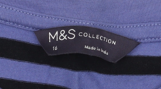 Marks and Spencer Women's Blue Striped Long Sleeve Top
