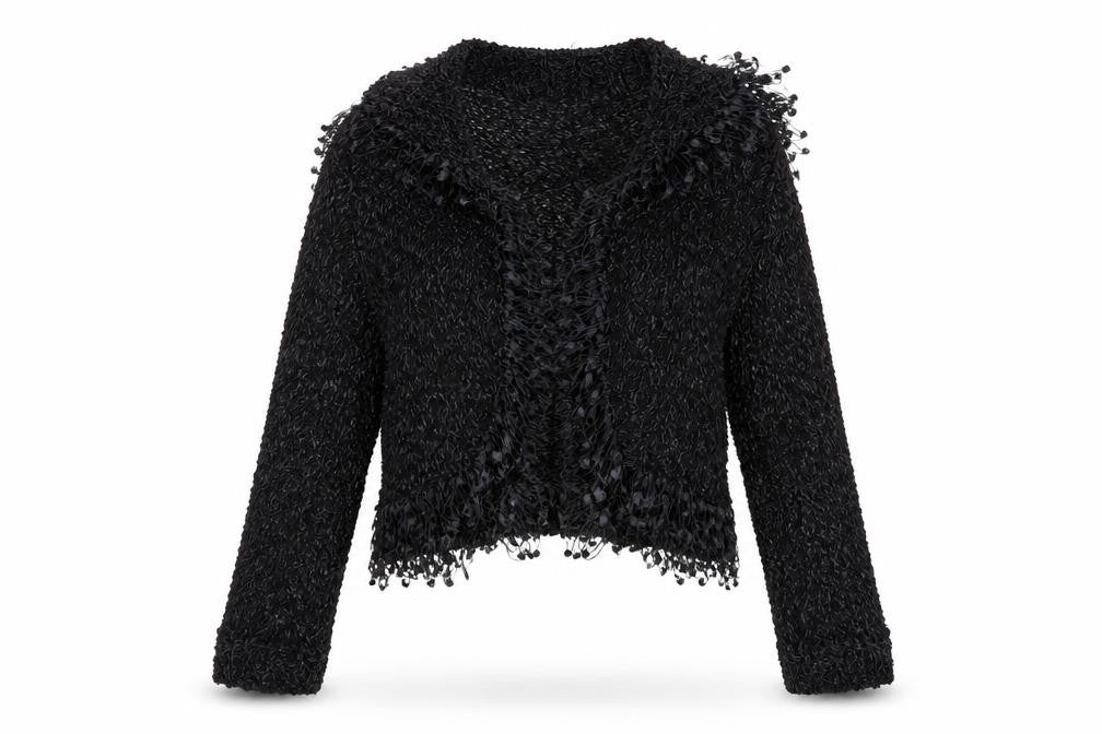 Front view of Tilt Women's Black Pullover Fringe Sweater, size 2
