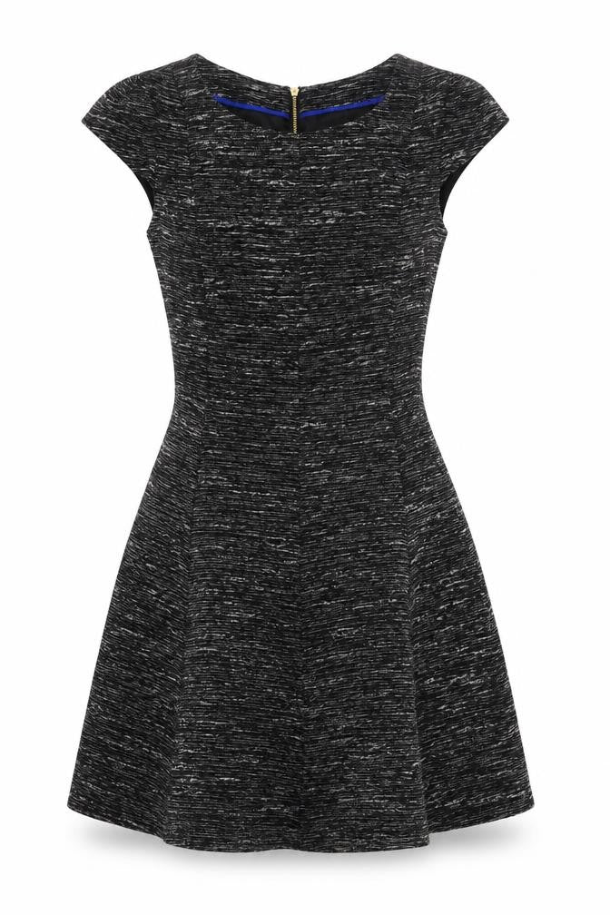 Front view of Oasis Women's Black Knit Dress, size 10, with Zip Accent