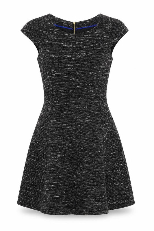 Front view of Oasis Women's Black Knit Dress, size 10, with Zip Accent