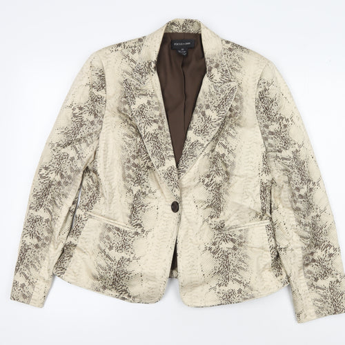 Focus 2000 Women's Beige Animal Print Blazer, Size 10