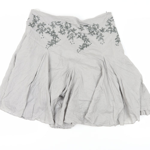 Ted Baker Women's Grey A-Line Skirt, Size 4, Embroidered