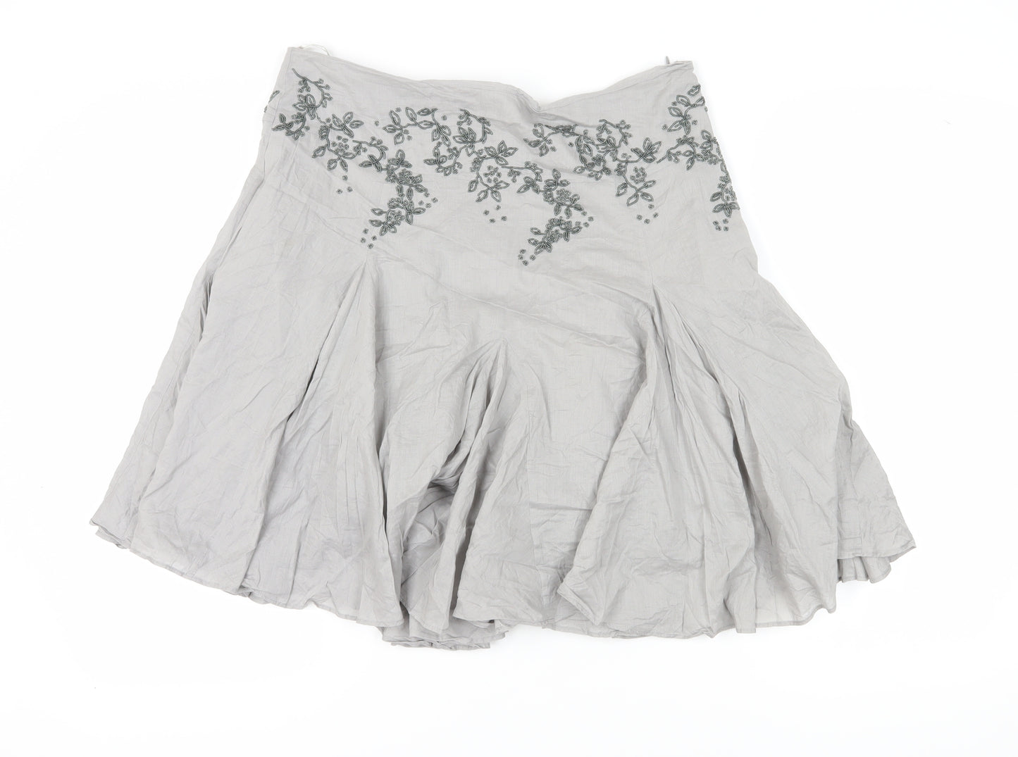 Ted Baker Women's Grey A-Line Skirt, Size 4, Embroidered