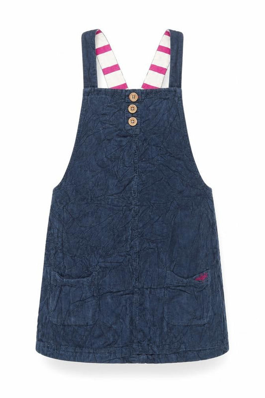 Front view of Weird Fish Women's Blue Dungaree Dress, size 4