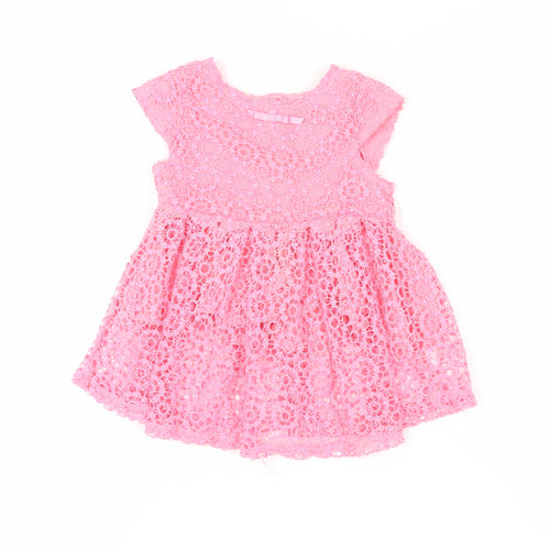 Calvin Klein Girls Pink Floral Fit & Flare Lace Dress 24M