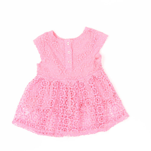 Calvin Klein Girls Pink Floral Fit & Flare Lace Dress 24M