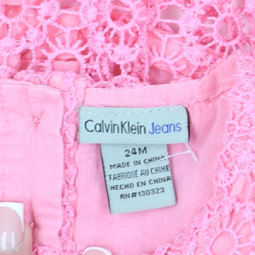 Calvin Klein Girls Pink Floral Fit & Flare Lace Dress 24M