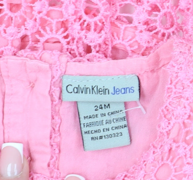 Calvin Klein Girls Pink Floral Fit & Flare Lace Dress 24M