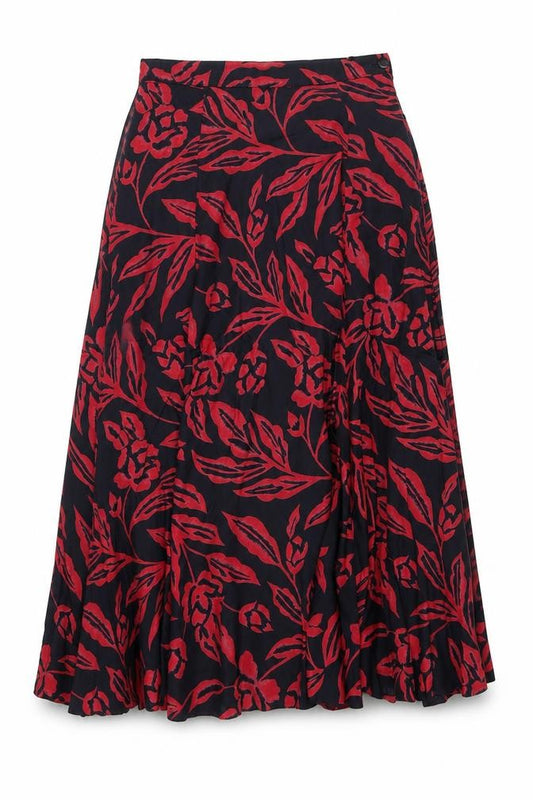Front view of Alexon Women's Red Floral A-Line Skirt, size 12