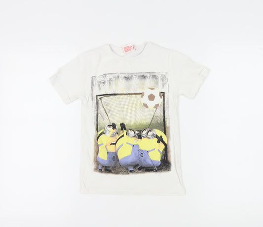 Front view of Despicable Me 2 girls’ white minions t-shirt, size 7-8