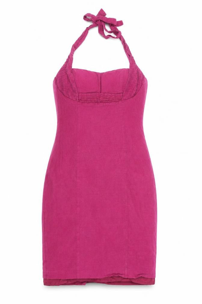 Front view of Alexon Women's Pink Silk-Linen Bodycon Dress, size 12