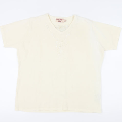 Honor Millburn Women's Ivory V-Neck Pullover Jumper XL