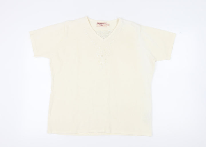 Honor Millburn Women's Ivory V-Neck Pullover Jumper XL