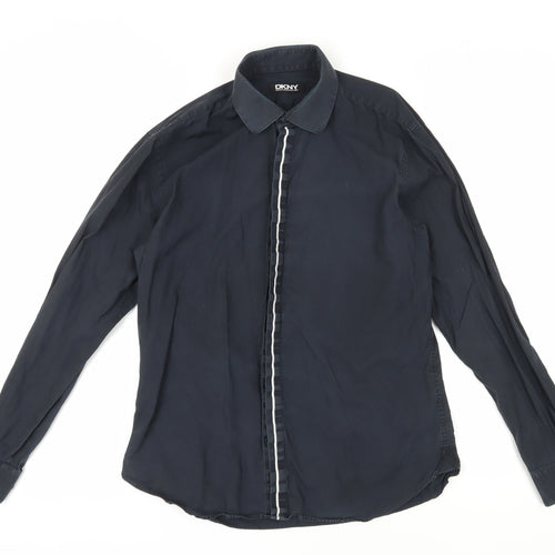 DKNY Men's Black Cotton Long Sleeve Button-Up Shirt