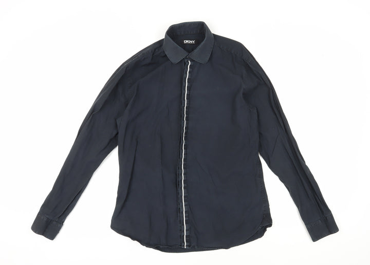 DKNY Men's Black Cotton Long Sleeve Button-Up Shirt