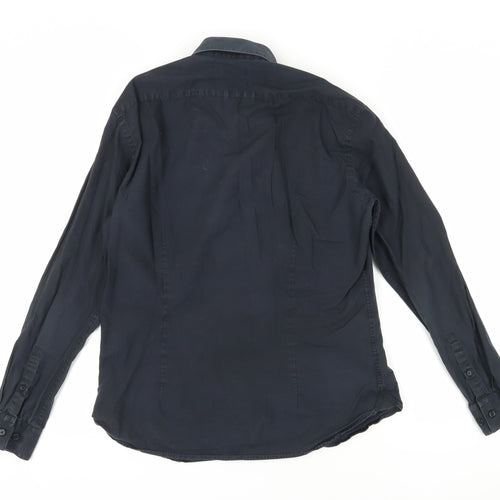 DKNY Men's Black Cotton Long Sleeve Button-Up Shirt