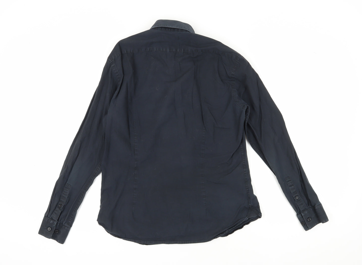 DKNY Men's Black Cotton Long Sleeve Button-Up Shirt