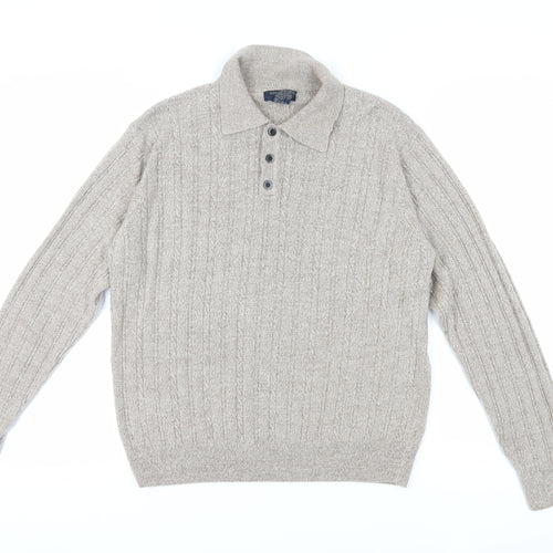 Dockers Men's Beige Cable-Knit Henley Jumper M