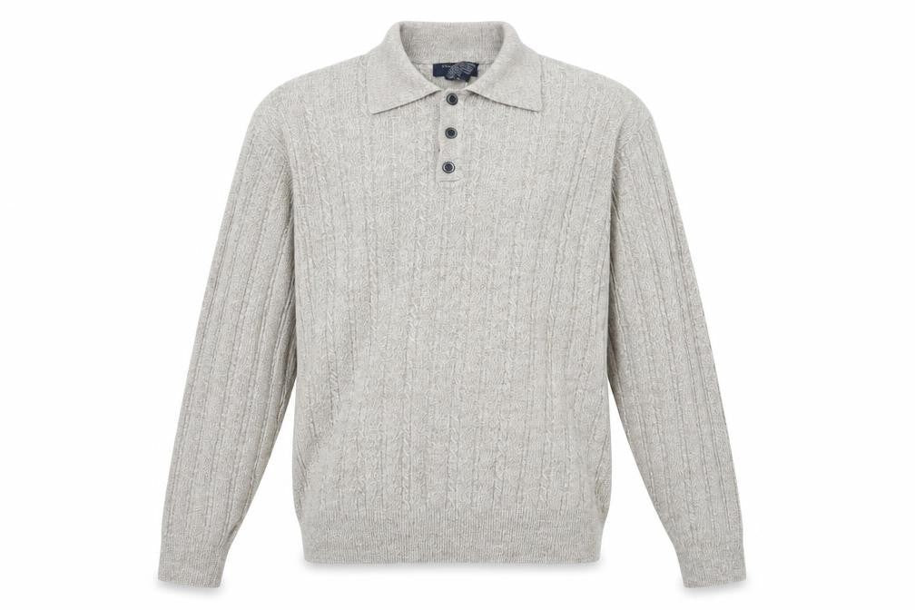 Front view of Dockers Men's Beige Cable-Knit Henley Jumper M