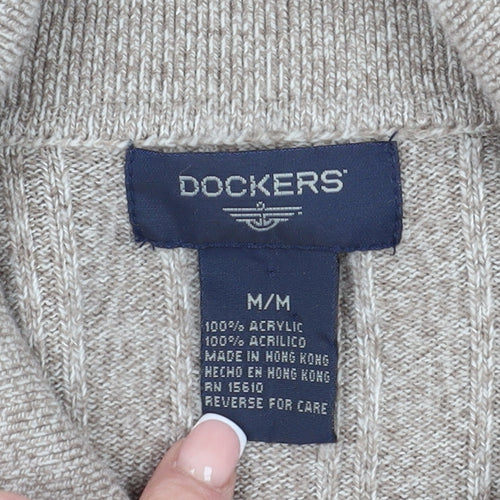 Dockers Men's Beige Cable-Knit Henley Jumper M