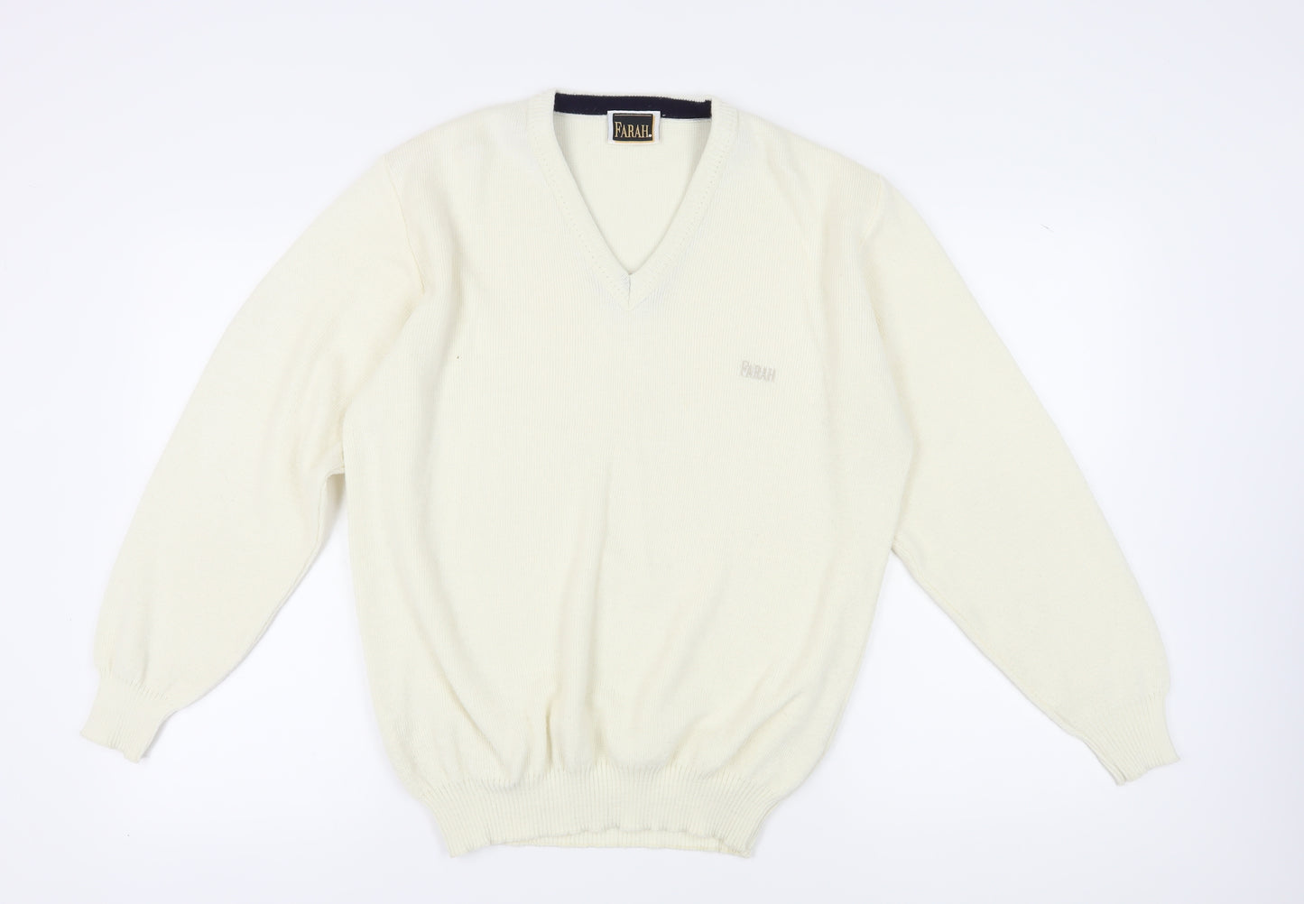 Farah Men's Ivory V-Neck Pullover Jumper, Size L