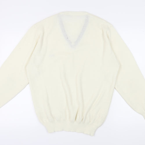 Farah Men's Ivory V-Neck Pullover Jumper, Size L