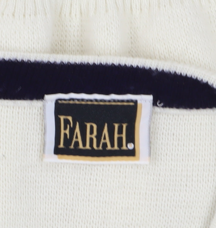 Farah Men's Ivory V-Neck Pullover Jumper, Size L