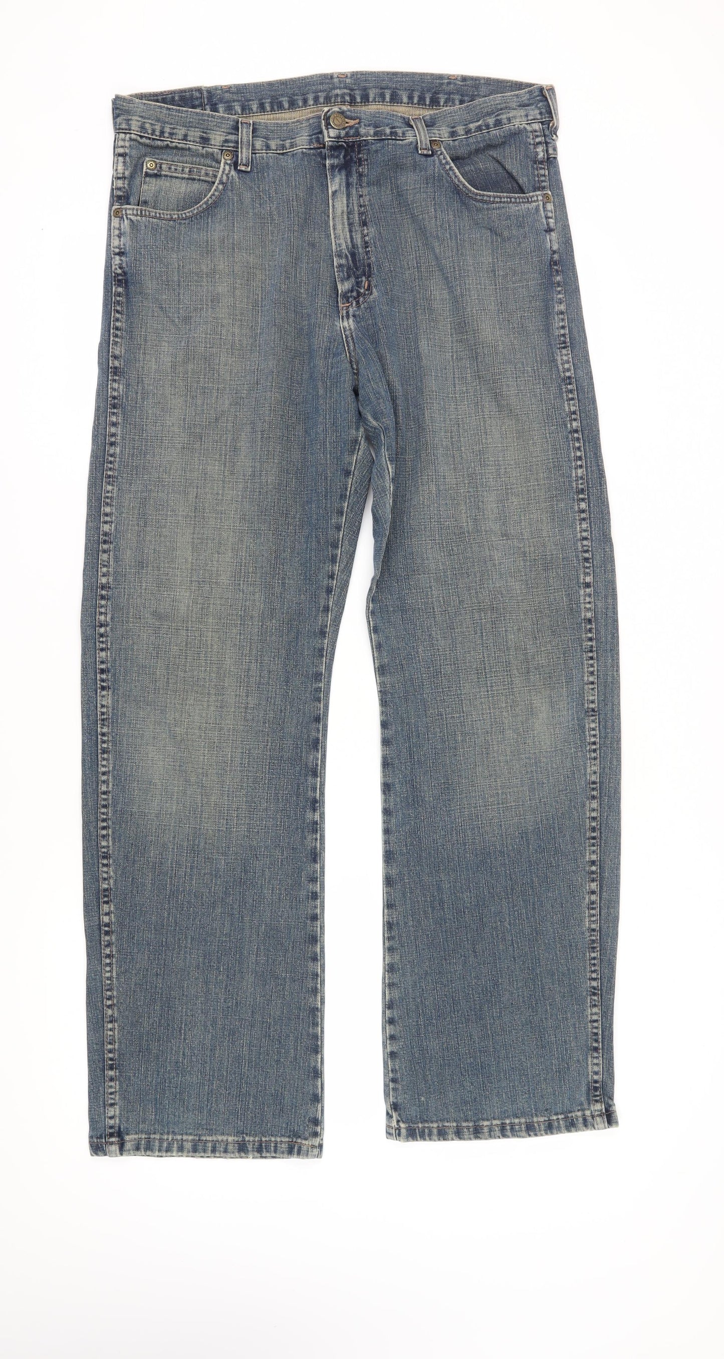 Wrangler Men's Blue Straight Jeans, Size 34, Relaxed Fit