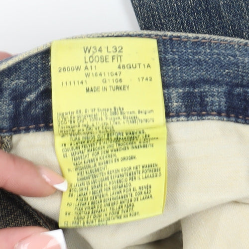Wrangler Men's Blue Straight Jeans, Size 34, Relaxed Fit