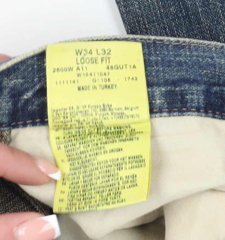 Wrangler Men's Blue Straight Jeans, Size 34, Relaxed Fit
