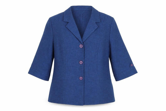 Front view of Eastex Women's Blue Three-Button Blazer -, size 14