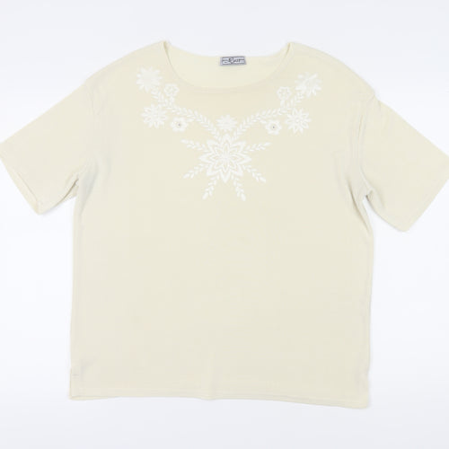 Must Women's Beige Floral Embroidered T-Shirt 2XL Casual