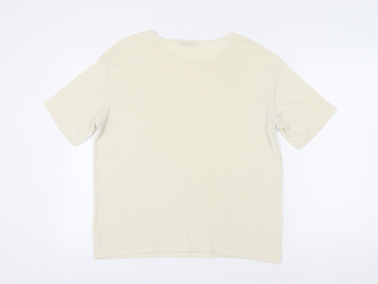 Must Women's Beige Floral Embroidered T-Shirt 2XL Casual