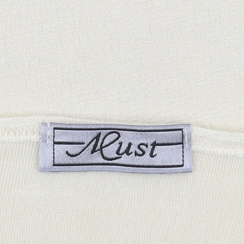 Must Women's Beige Floral Embroidered T-Shirt 2XL Casual