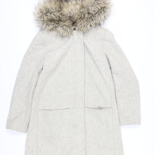 French Connection Women's Grey Hooded Overcoat Size 8