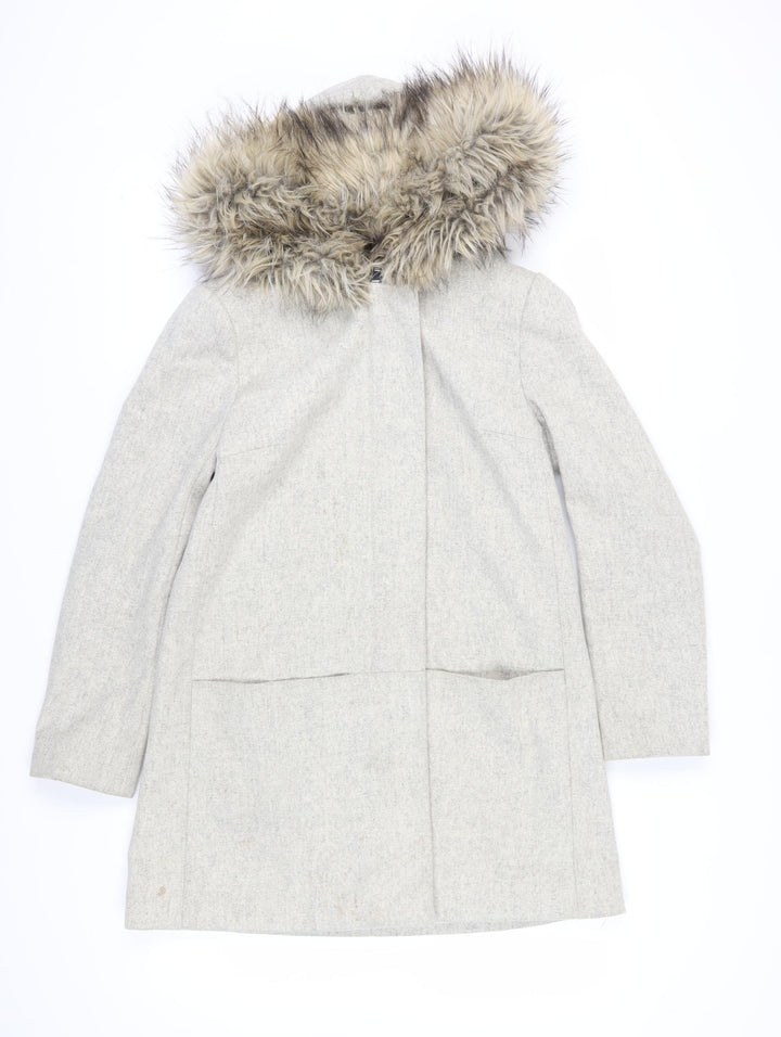 French Connection Women's Grey Hooded Overcoat Size 8