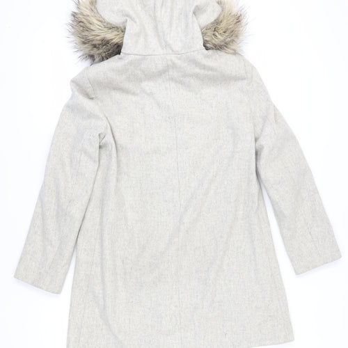 French Connection Women's Grey Hooded Overcoat Size 8