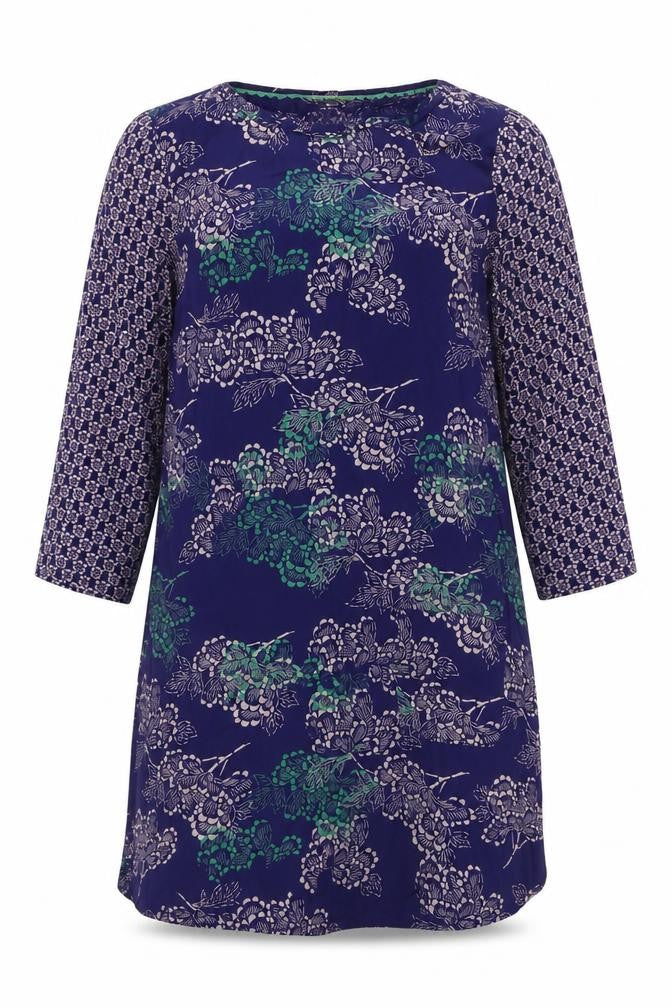 Front view of White Stuff Women's Blue Floral Shift Dress, size 14