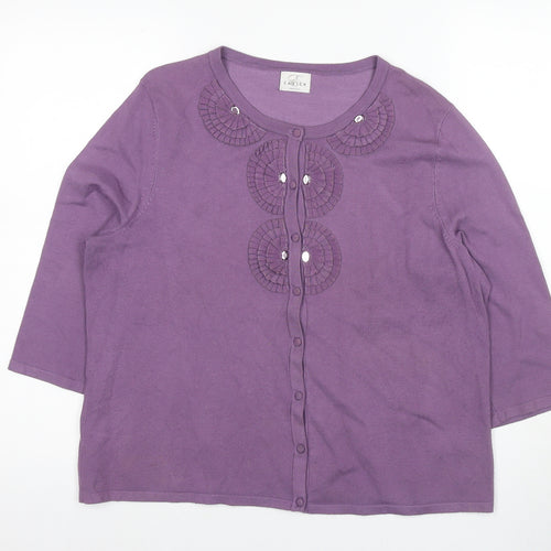 Eastex Women’s Purple Cardigan Size 14, Beaded Accents, 3/4 Sleeve