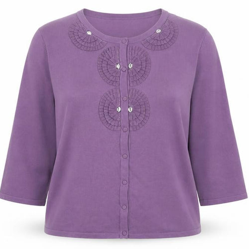 Eastex Women’s Purple Cardigan Size 14, Beaded Accents, 3/4 Sleeve