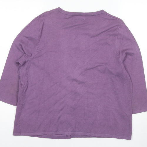 Eastex Women’s Purple Cardigan Size 14, Beaded Accents, 3/4 Sleeve