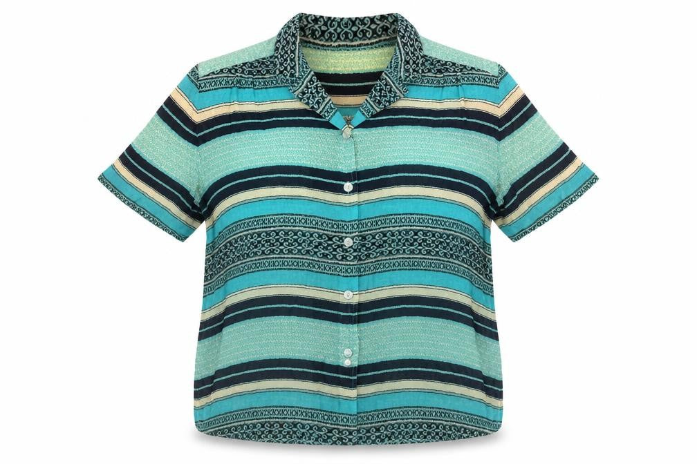 Front view of Eastex Women's Multicoloured Striped Collared Blouse, size 16