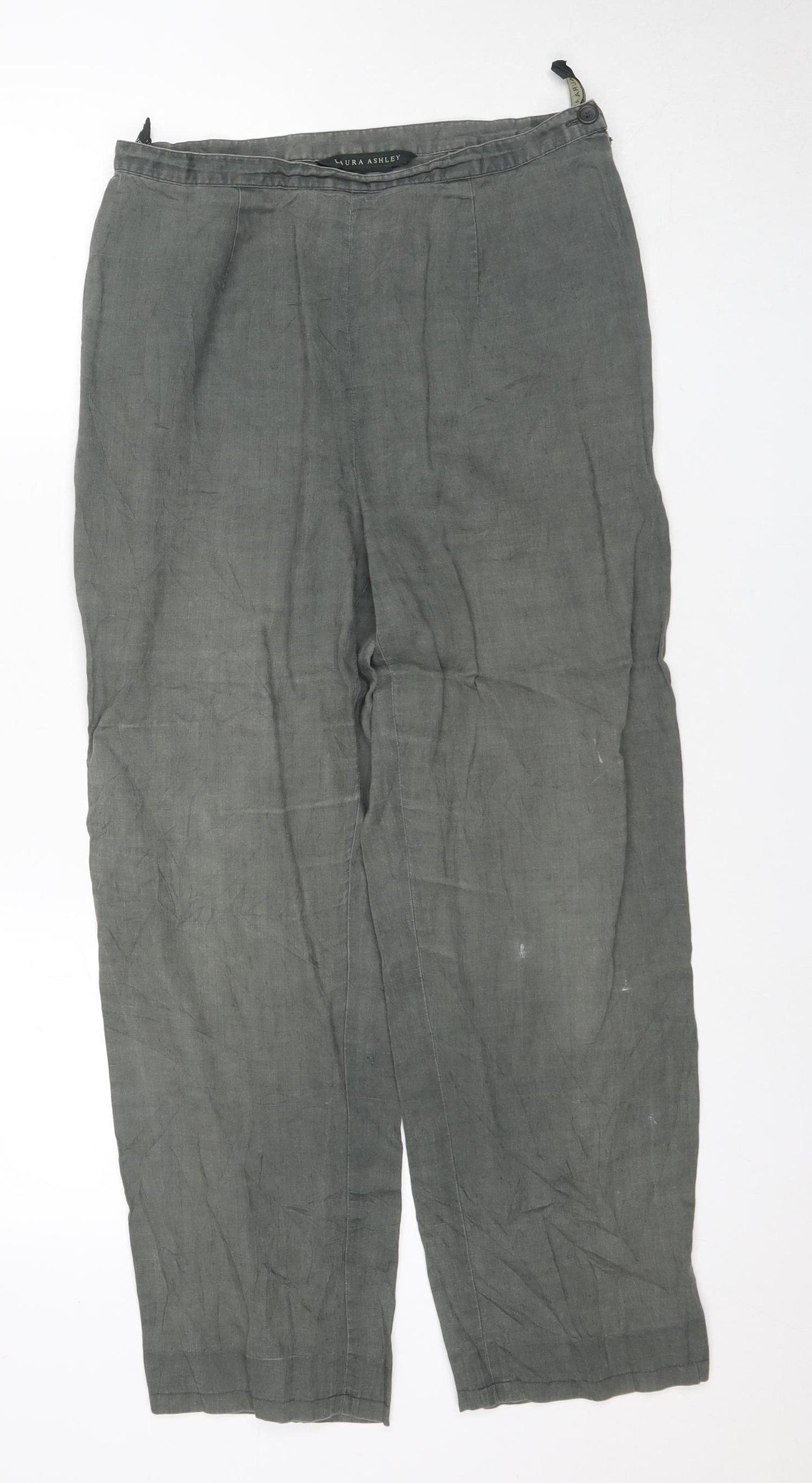Laura Ashley Women's Grey Linen Trousers Size 14 Casual