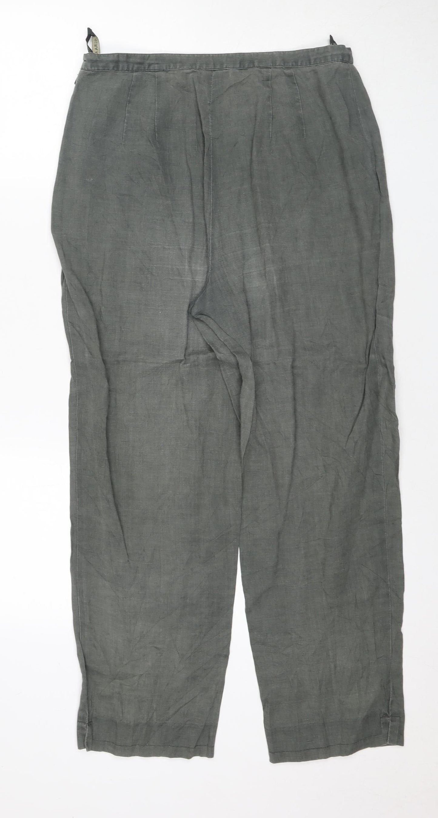 Laura Ashley Women's Grey Linen Trousers Size 14 Casual