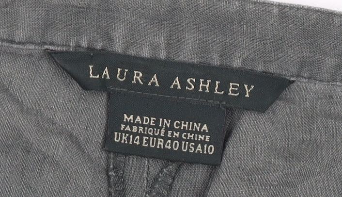 Laura Ashley Women's Grey Linen Trousers Size 14 Casual
