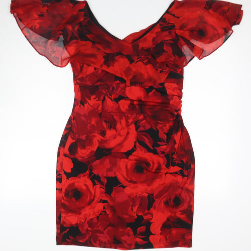 Connected Apparel Women's Red Floral Sheath Dress Size 10