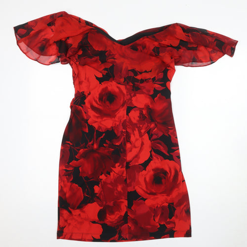 Connected Apparel Women's Red Floral Sheath Dress Size 10