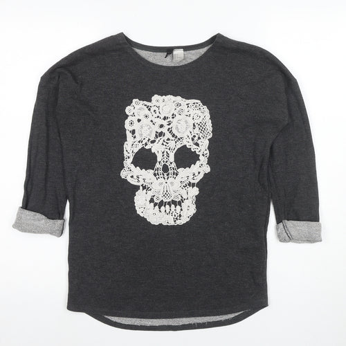 H&M Women Grey Skull Pullover Sweatshirt Size 6
