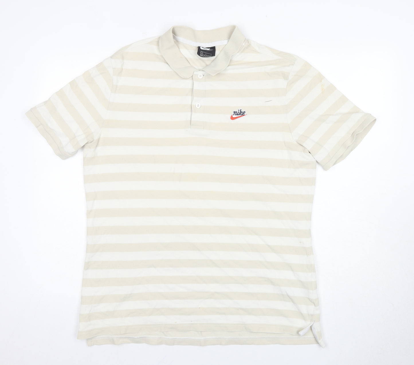 Nike Men's Beige Striped Polo Shirt Large